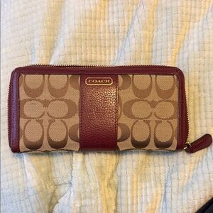Coach Canvas and Burgundy Leather Wallet